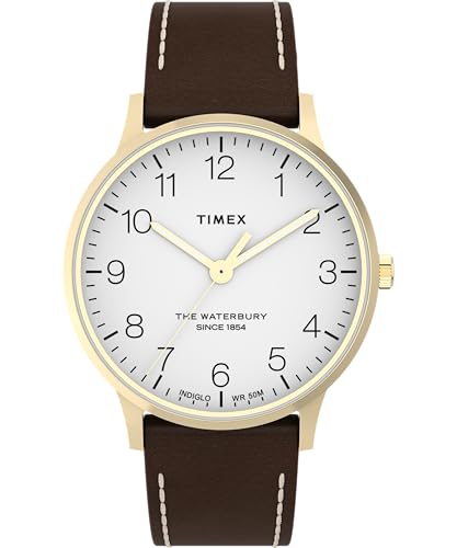 Orologio da uomo Waterbury da 40 mm, cinturino in pelle marrone in due pezzi a sgancio rapido, quadrante bianco, cassa dorata TW2W84400