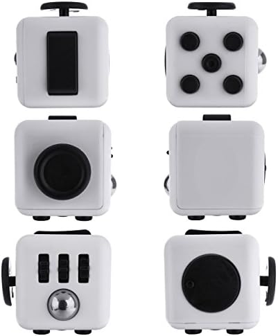 Prime Fidget Cube Dice Stress and Anxiety Relief for Children and Adults Gift Toy - White with Black Button