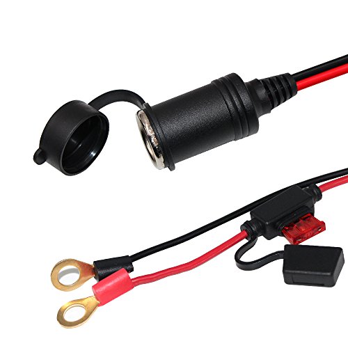 [2 Pack] KUNCAN Car Cigarette Lighter Female Socket Extension Cable - O Ring Terminal Connector, Eyelet Terminal Harness Extension Charge Cable, Fused 10A 12V 3FT