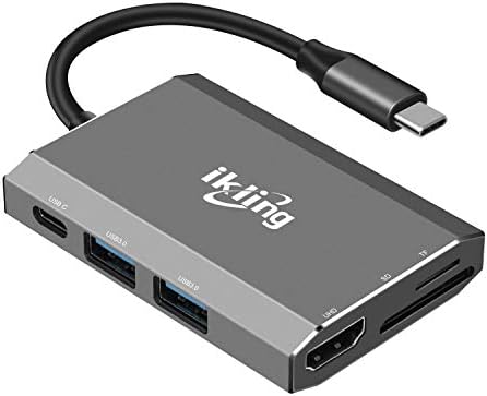 USB C Hub HDMI Adapter - ikling Aluminum 6-in-1 USB Type C Adapter with 4K HDMI Port, 2 USB 3.0 Ports, SD & Micro SD Card Slots Compatible MacBook 2015/16/17/18,XPS and More USB C Devices