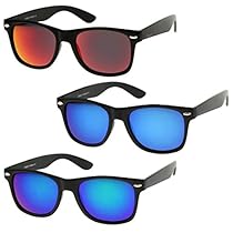 zeroUV - Matte Finish Reflective Color Mirror Lens Large Square Horn Rimmed Sunglasses 55mm (3 Pack | Red + Blue + Gree)