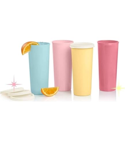 Gobelets Tupperware pastel vintage : ensemble de 11 pièces avec sous-verres et couvercles - France
