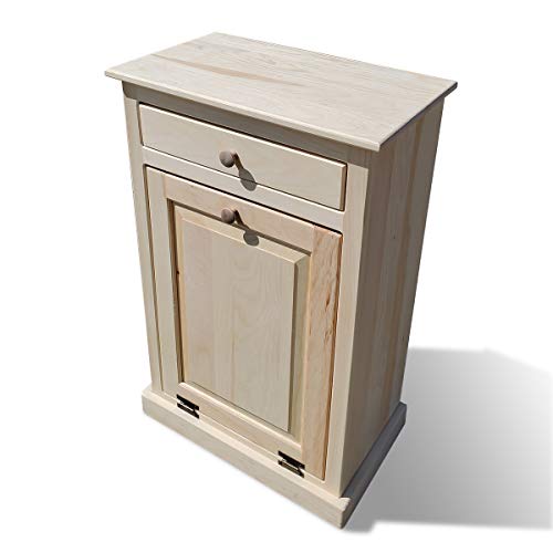 Peaceful Classics Wooden Pull Out Trash Can Cabinet, Handmade Solid Wood Hideaway Trash Holder (Unfinished) - Thumbnail 2