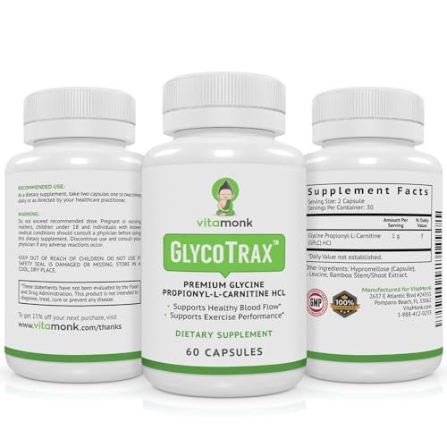 VitaMonk GlycoTrax - High Absorption GPLC Supplement - No Artificial Fillers - GPLC Glycine Propionyl-L-Carnitine Capsules Supplements to Support Healthy Blood Flow - 60 Capsules