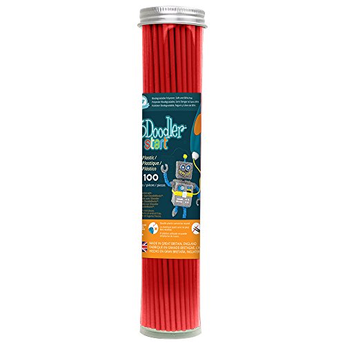 3Doodler Start 3D Printing Filament Refill Tube (X100 Strands, Over 830'. of Extruded Plastics!) - Cherry Red, Compatible with Start 3D Pen for Kids