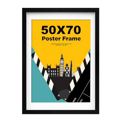 EGOFINE 50x70cm Frame,100% Solid Wood Frame, 500x700mm Picture Frame Matted for A2, Large 20x28 inch Photo Frame with Acrylic Glasss Wall Mount Frames, Black