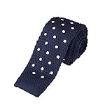 DAO3D01F Dark Blue White Polka Dots Knit Tie Presents for Christmas Day Skinny Knit Neck Tie By Dan Smith