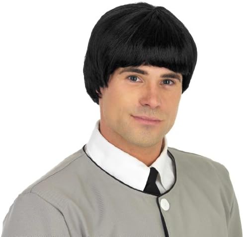 fun shackMens Mersey Beat Wig Adults 60s Rock Black Hair Music Costume Accessory