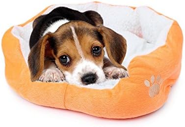 Round Dog Cat Beds Mattress Washable Pads Room, Soft Durable Plush Faux Fur Sleeping Pet Fleece Bed Mat for Small Doggy Kitten Puppy, with Anti-Slip Waterproof Bottom, Orange