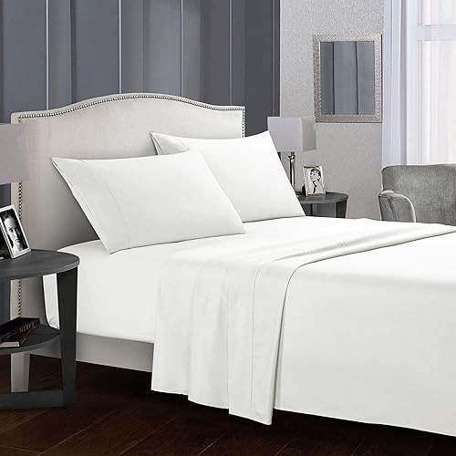 NHNHN Luxury 4 Pcs Bed Sheet Set Super Soft Brushed Microfiber Fabric Breathable Deep Pocket Easy Care Wrinkle Fade Stain Resistant Set Queen Size for Girl Woman Teens Kids(Off White,Queen)
