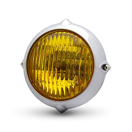 Alchemy Parts 5.5" Motorcycle Headlight 12V / 35W for Project Custom Bike (Chrome Yellow Lens)