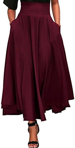 KIMODO Women's All Seasons High Waist Swing Pleated A Line Full Length Front Slit Belted Maxi Long Skirt