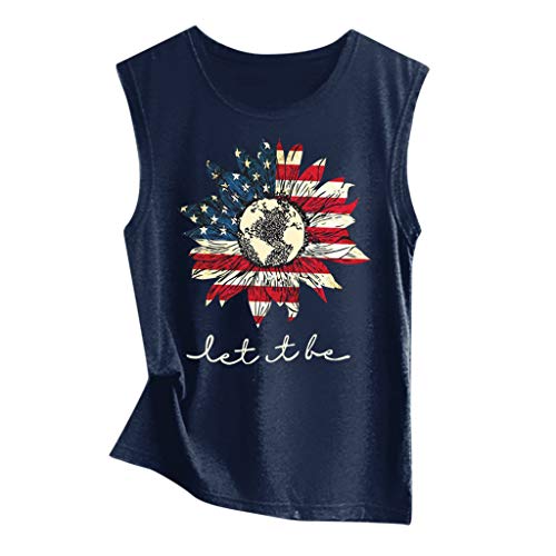 VEZAD Women's Sleeveless American Flag Print Tank Sport Pullover Tunic Top Blouse