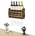 SODUKU Wall Mounted Wooden Wine Rack 5 Wine Bottles and 4 Stem Glasses Holder Wine Cork Storage Rack