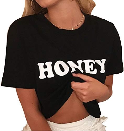 Women Letter Print Casual Summer T Shirt Short Sleeve Round Neck Relaxed Fit Blouse Top
