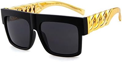 KELOAE Moleng Heart Sunglasses Thin Metal Frame Chain Arm Flat Top Aviator for Wommen (Black sand)