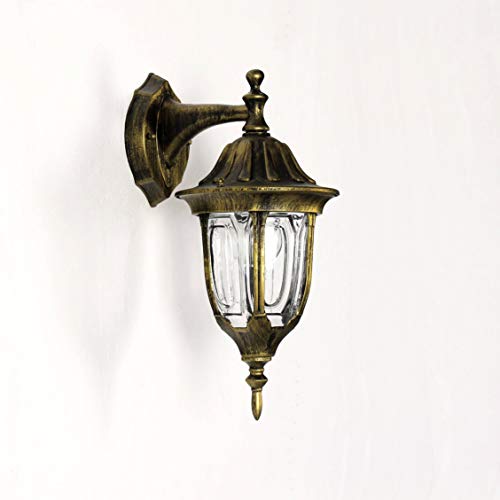 Licht-Erlebnisse Außenwandleuchte Aluminium Glas in Gold Antik IP44 Garten Terrasse H:35 cm E27 Laterne hängend Rustikale Außenlampe Wand Hof MILANO – Bild 3