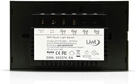 Interruptor Smart Home de 2 posiciones Touch WiFi blanco LKM SMSWT02W LKM Security cristal templado Control LED Compatible con Amazon Echo y Google Home