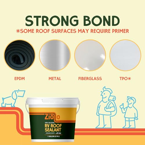 Ziollo RV Roof Sealant - Leak Repair 100% Silicone Liquid Rubber - Premium Waterproof Coating for Campers, Pop Up, Motorhomes, and Travel Trailers - Easy DIY Application - White 4 Gallons