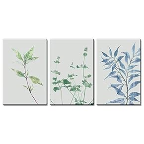 3 Panel Canvas Wall Art - Retro Style Plants - Giclee Print Gallery Wrap Modern Home Art Ready to Hang - 16"x24" x 3 Panels