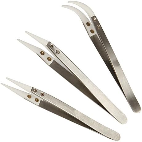 3Pcs Antistatic Ceramic Tweezers Precision Insulated Stainless Steel Heat Resistant Multifunction Hand Tools Kits