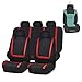 FH Group Car Seat Covers Unique Flat Cloth Full Set Automotive Seat Covers Front Set and Rear Solid Bench Red Black Seat Covers w. Gift Universal Fit Interior Accessories for Cars Trucks and SUVs