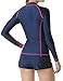Tesla TM-FSZ01-NVY_Large Women's UPF 50+ Zip Front Long Sleeve Top Rashguard Swimsuit FSZ01