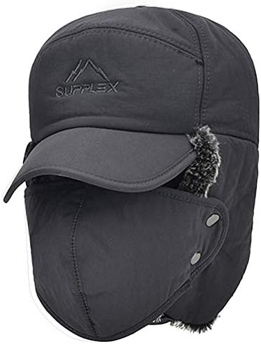 IPENNY Unisex Winter Warm Trapper Hat 3 in 1 Faux Fur Bomber Hat Earflap with Mask Full Face Protective Cover Windproof Trooper Hat Baseball Cap Snow Ski Cap for Cycling Camping Hiking Grey