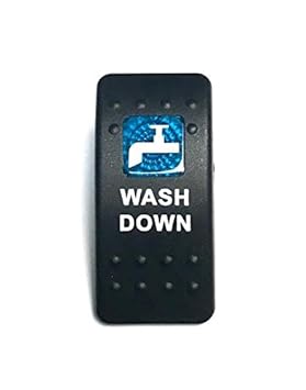 Euro Rocker Switch Cover with Text, Black with Blue Lens. Contura II, Fits Carling, Cole Hersee, Blue seas