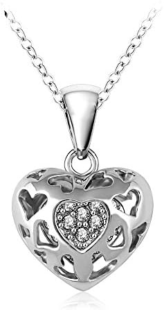 18k White Gold Autralian Swiss Crystal Heart Necklace Pendant 18" Chain Valentine's Jewelry Gift
