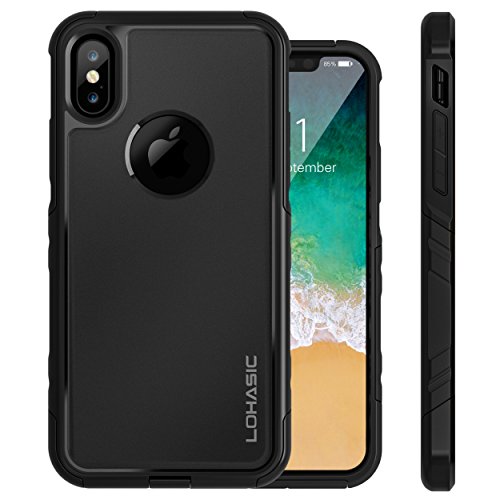 LOHASIC iPhone X Case, Heavy Duty Drop Proof Dual Layer Protective 360 Full Body Shockproof Flexible TPU Hard PC Back Hybrid Defender 2 in 1 Cute Slim Cover Armor for Apple iPhone X, iPhone 10, Black