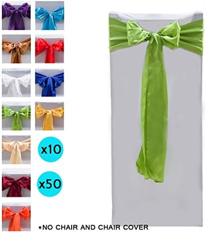 Satin Chair Cover Sashes Bow Satin Back Tie Ribbon Table Runner Wedding Reception Banquet Decoration (Green, 10PCS)