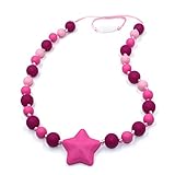 Sensory Chew Necklace for Kids Adults, Silicone Star Chewy Jewelry for Girls with Autism ADHD SPD, Oral Motor Baby Nursing Chewing Beads Necklace Reduce Teething Biting Fidgeting (Purple Star)