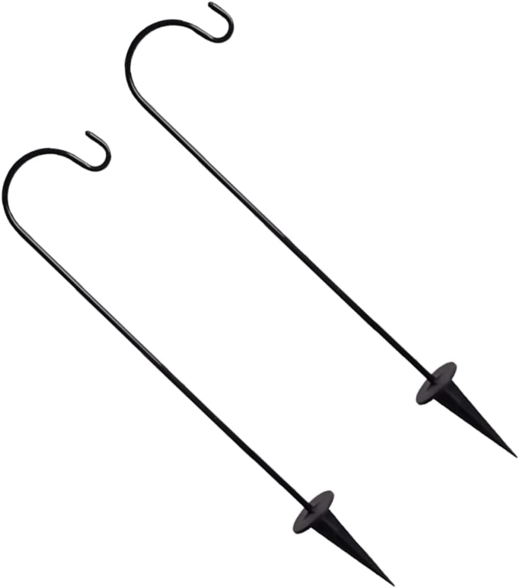 Outdoor Shepherd's Hooks - Yardwe 2pcs Hummingbird Hanger Outdoor Bird Feeders Heavy Duty Flag Poles for Outside House Shepherds Hooks for Outdoor Pathway Light Hanger Outside Solar Lights Iron Black Light Hook
