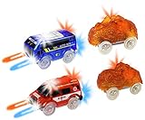 HAPISIMI Track Cars with 5 LED Lights, Compatible with Most Tracks Including Magic Tracks, Neo Twister Tracks, Boys and Girls (3. Blue Bus - Dino)