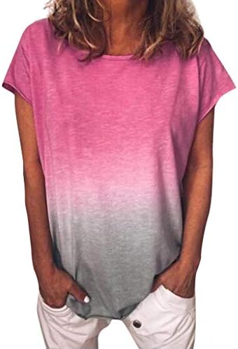 Ymibull💃Women's Casual Gradient Color T-Shirt Tops O-Neck Short Sleeve Loose Tunic Tops Lady Summer Blouse Tee Shirt
