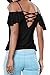 Chase Secret Womens Ruffled Cold Shoulder Backless Short Sleeves Casual Tshirt Medium Black