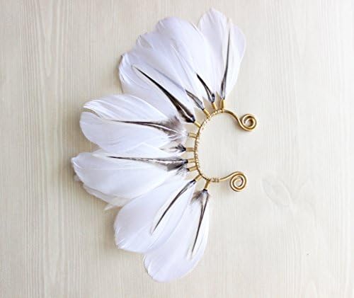 White Natural Mohawk Full Ear Wrap / Cuff in Gold