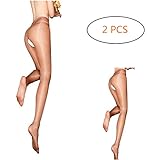 Kffyeye Sheer Pantyhose High Waist Open Crotch Tights Shiny Silk Stockings, Ultra Shimmery Plus Footed 30D Tights (2pcs Coffee)
