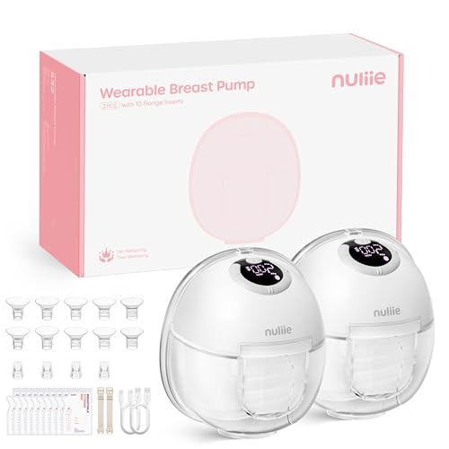 Nuliie Hand Free Electric Breast Pump, Handsfree Breast Pump with 4 Modes, 9 Levels, Memory Function, Rechargeable Milk Extractor with LED Display, Light Weight - 24mm (2 Packs, White)