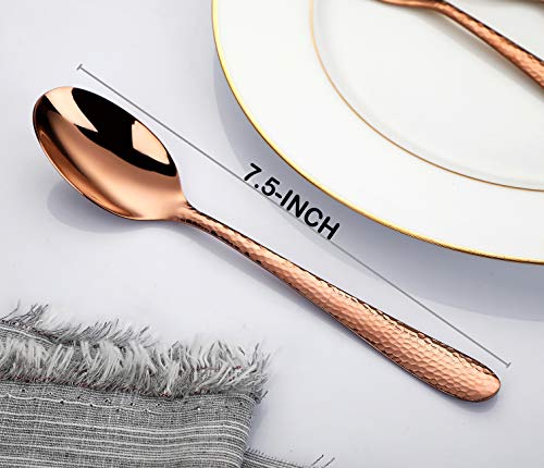 Rose Gold 12-Piece Dinner Spoons Set, 7.5-inch Stainless Steel Hammered Rose Gold Flatware Silverware Cutlery Utensils… - Image 3