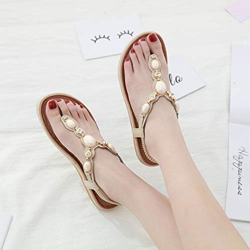 Summer Shoes for Women, ❤️ FAPIZI Vintage Boho Flat Flips Flop Sandals Crystal Casual Roma Shoes T-Strap Sandals Khaki