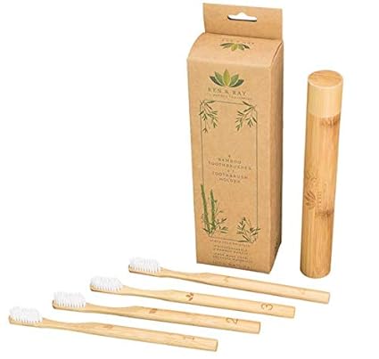 Cepillo de dientes de bambú de Ren & Ray. Paquete de 4 cerdas suaves medianas