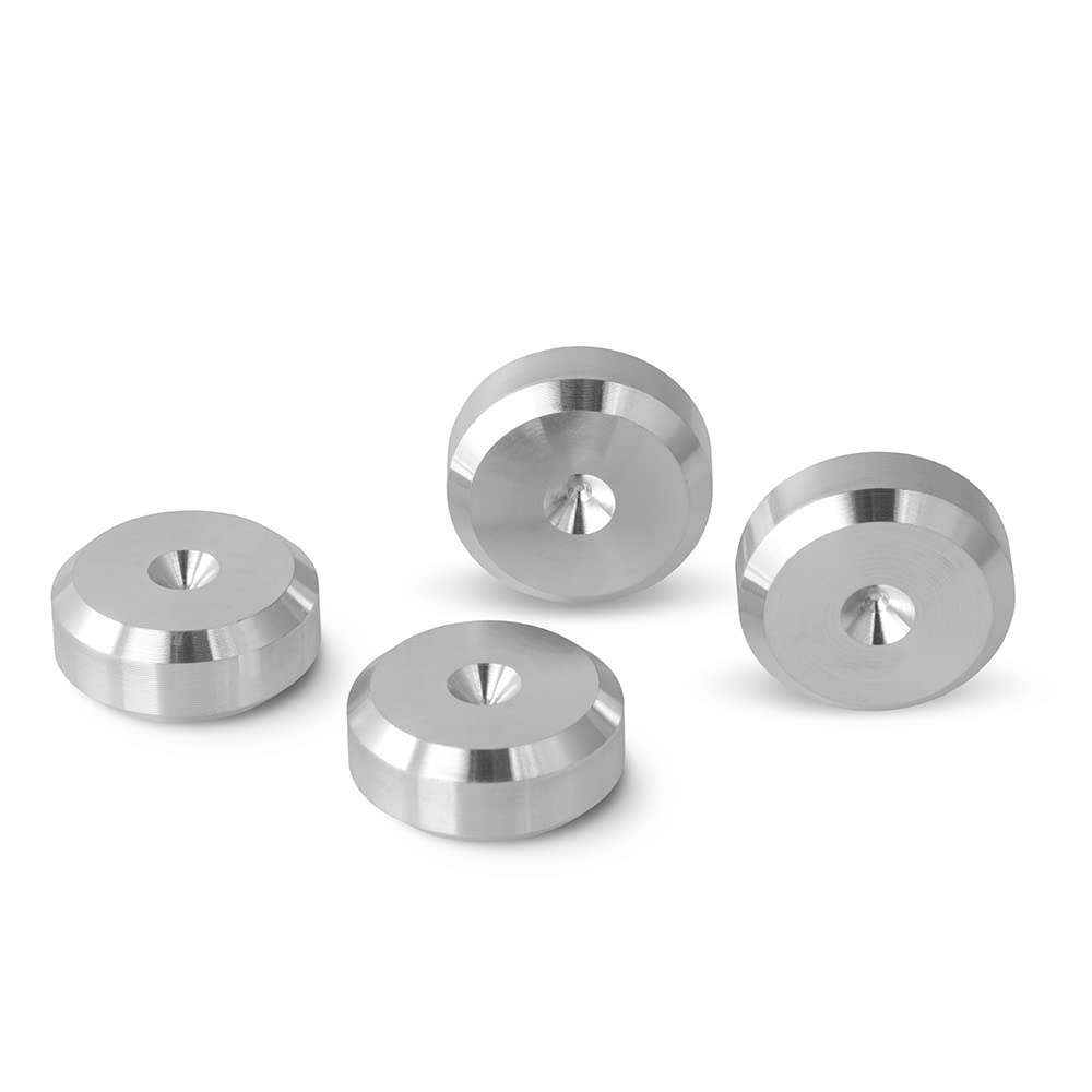 PrecisionGeek® Chamfered Speaker Spike Pads – Isolation Pads for HiFi Speakers, Subwoofers & Speaker Stands – Anti-Vibration (Ø20 mm – Aluminium – Pack of 4)