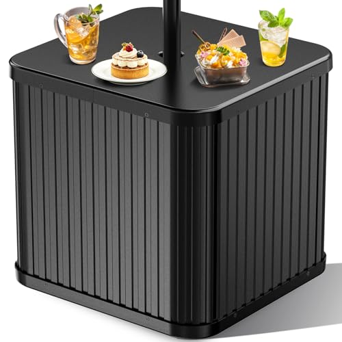 Umbrella Side Table with Umbrella Hole, Hyperzoo 2-in-1 Outdoor Side Table & Umbrella Stand with Fillable Base, Heavy Duty Poolside Table Holds 132 lbs, Fits ≤1.5” Pole for Poolside & Backyard, Black