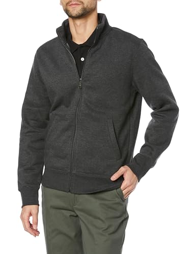 [Amazon Essentials] フリースジップアップモックネックスウェットシャツ中厚手レギュラーフィット メンズ ヘザーチャコール S