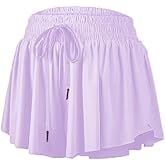 Girls Athletic Flowy Shorts with Liner 2-in-1 Kids Butterfly Pockets Short for Running Sports Fitness Tennis Girls 5-12 Years