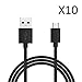 JustJamz Basic Black Micro USB Cables (10 Pack) Charger Cord Sync for Android, Samsung, Camera, and Other Devices Wholesale Bulk