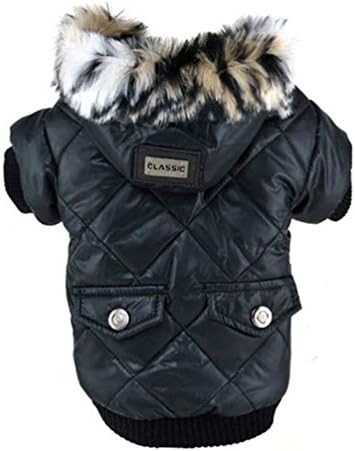 Pet Puppy Warm Coat Pockets Fur Trimmed Dog Hoodies Jacket Clothing (L, Black)