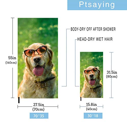 JOCHUAN-Golden-Retriever-Dog-Sunglasses-2-Pack-Microfiber-Beach-Towel-Large-Beach-Towels-Set-Fast-Drying-Best-For-Gym-Travel-Backpacking-Yoga-Fitnes